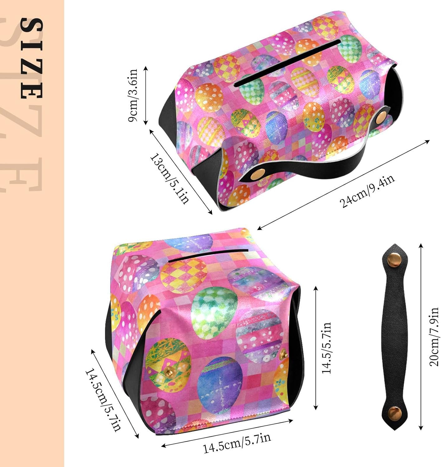 Tissue Box 1 pc Leather Tissue Box Cover 5.7 x 5.7 in Tissue Box Cover Square Car Tissue Holder for Car Bathroom Living Room Decor and Accessories Pink Checkerboard Easter Egg