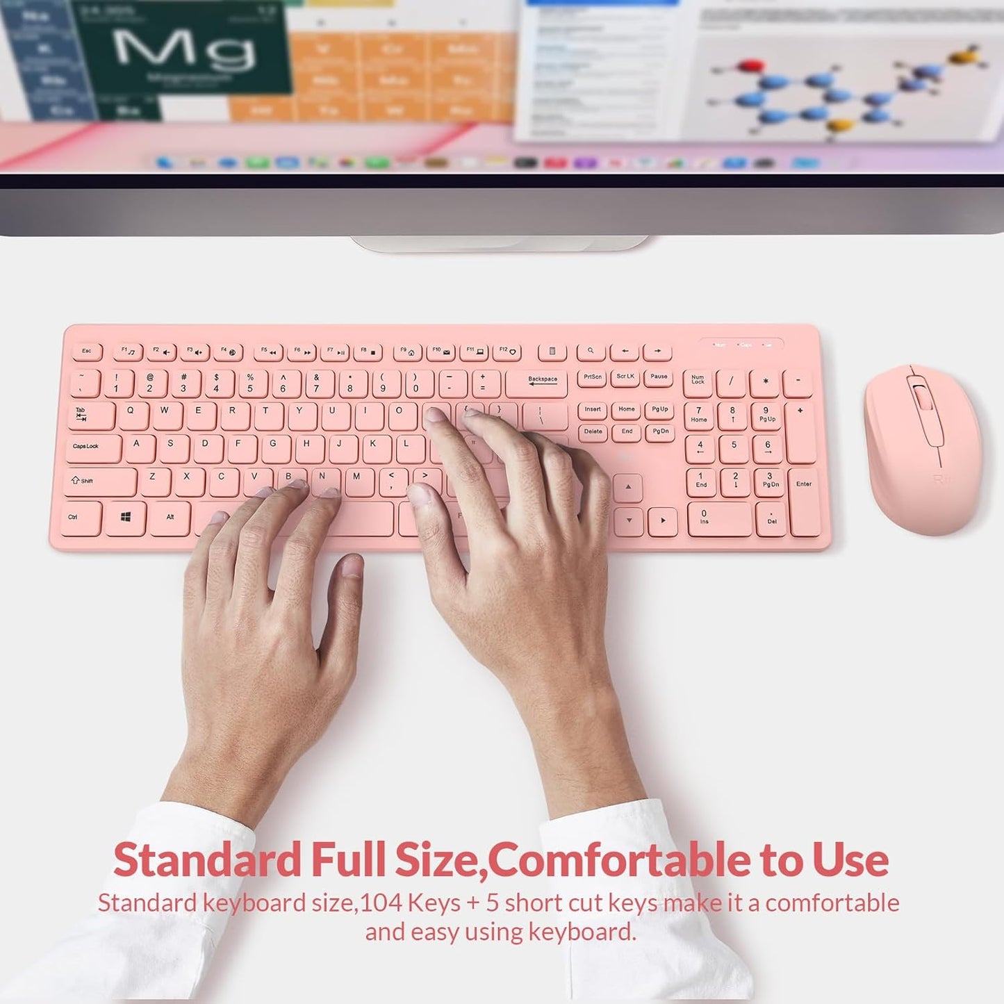 Wireless Keyboard and Mouse Combo - Rii Standard Office PC Keyboard and Optical Wireless Mice (Pink)