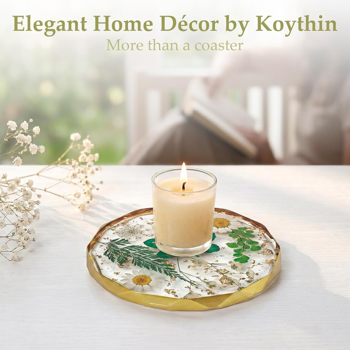 Koythin Resin Coaster with Real Dried Flowers – Cute Cup Mat for Desk, Coffee Table, Home, Office & Outdoor Use – Decorative Polygon Drink Coaster, Ideal Gift for Women & Girls (Pink)