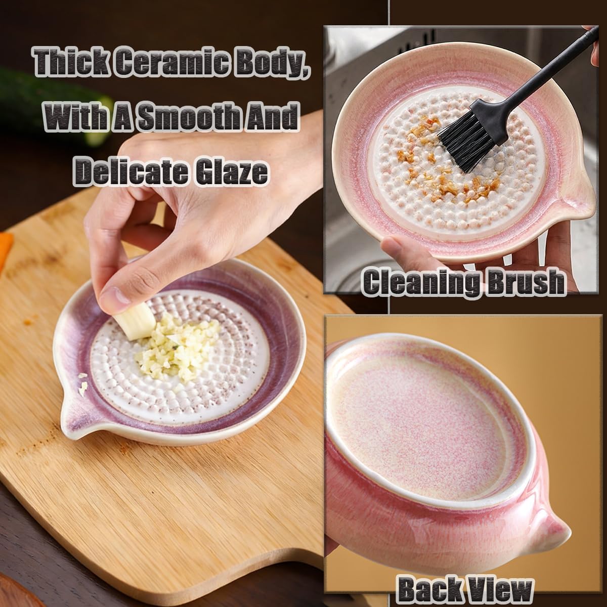New Gradient Ceramic Grater Plate, Exquisitely Handcrafted Ginger Grater Plate for Chocolate, Fruits, Vegetables, Ginger, Garlic, and Cheese (Pink)