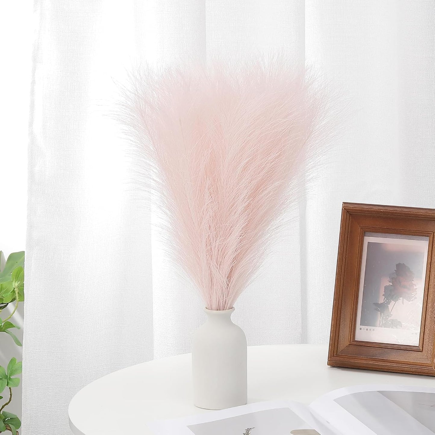 PATIKIL 17.7in Pampas Grass Decor, 50pcs Artificial Pampas Grass Bulk Fluffy Faux Pampas Grass Small Dried for Home Boho Decor Vase Wedding Wall Ground, Pink