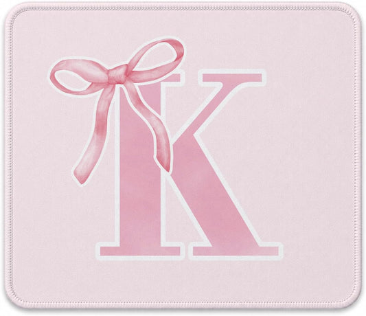 QIYUHOY Coquette Trendy Initial K Pink Bow Mouse Pad,Personalized Pink Desk Mat Teen Girl Gifts,Monogrammed Gifts for Women,Pink Mouse pad for Desk Home Office Gaming Working,9.5x7.9 inches