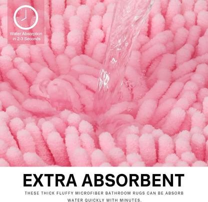 Bathroom Rugs Sets 2 Piece Washable, Luxury ，Chenille Bath Mat Set, Soft Plush Anti-Slip Rectangular Bath， Rug Super Absorbent. (Pink, 32"x20"+24"x16")