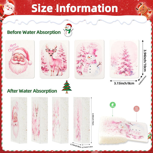 Chengu 12 Pcs Christmas Kitchen Sponges Pink Santa Reindeer Snowman Xmas Tree Water Absorbing Dish Washing Sponge Non Scratch Household Cleaning Scrub Sponges for Holiday Home Kitchen Bathroom