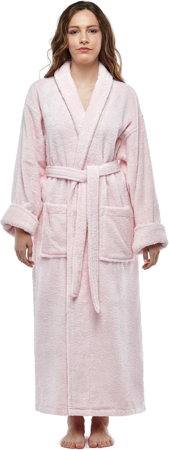 ESKYMODE Womens Terry Cotton Bathrobe, Ankle Length Long Women's Plush Towel Bath Robe
