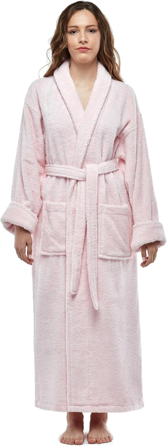 ESKYMODE Womens Terry Cotton Bathrobe, Ankle Length Long Women's Plush Towel Bath Robe