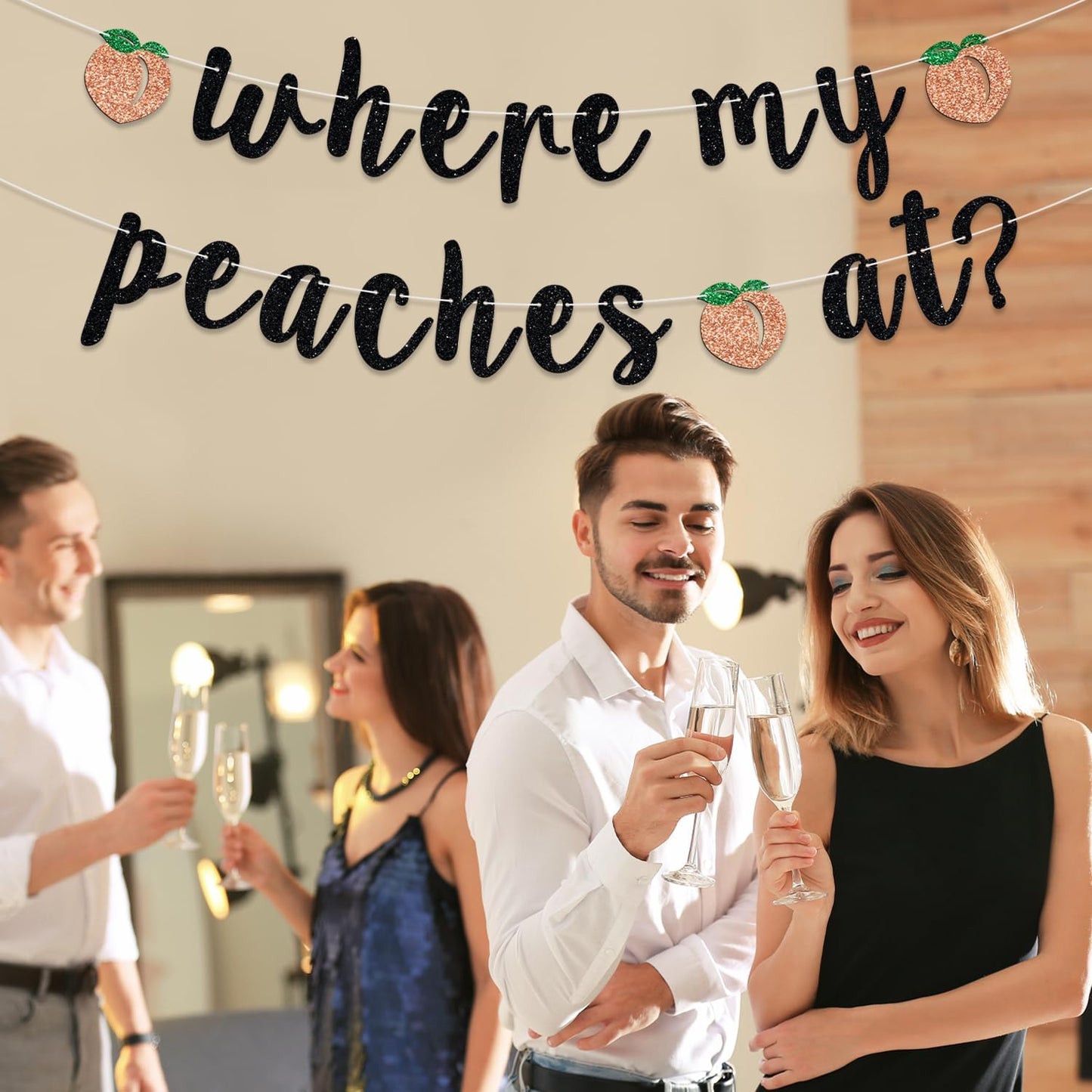Where My Peaches at Banner, Peach Bridal Shower Cake Decor, Bride to Be, Summer Fruit Peach Theme Bachelorette Wedding Engagement Party Decorations Supplies Black Glitter