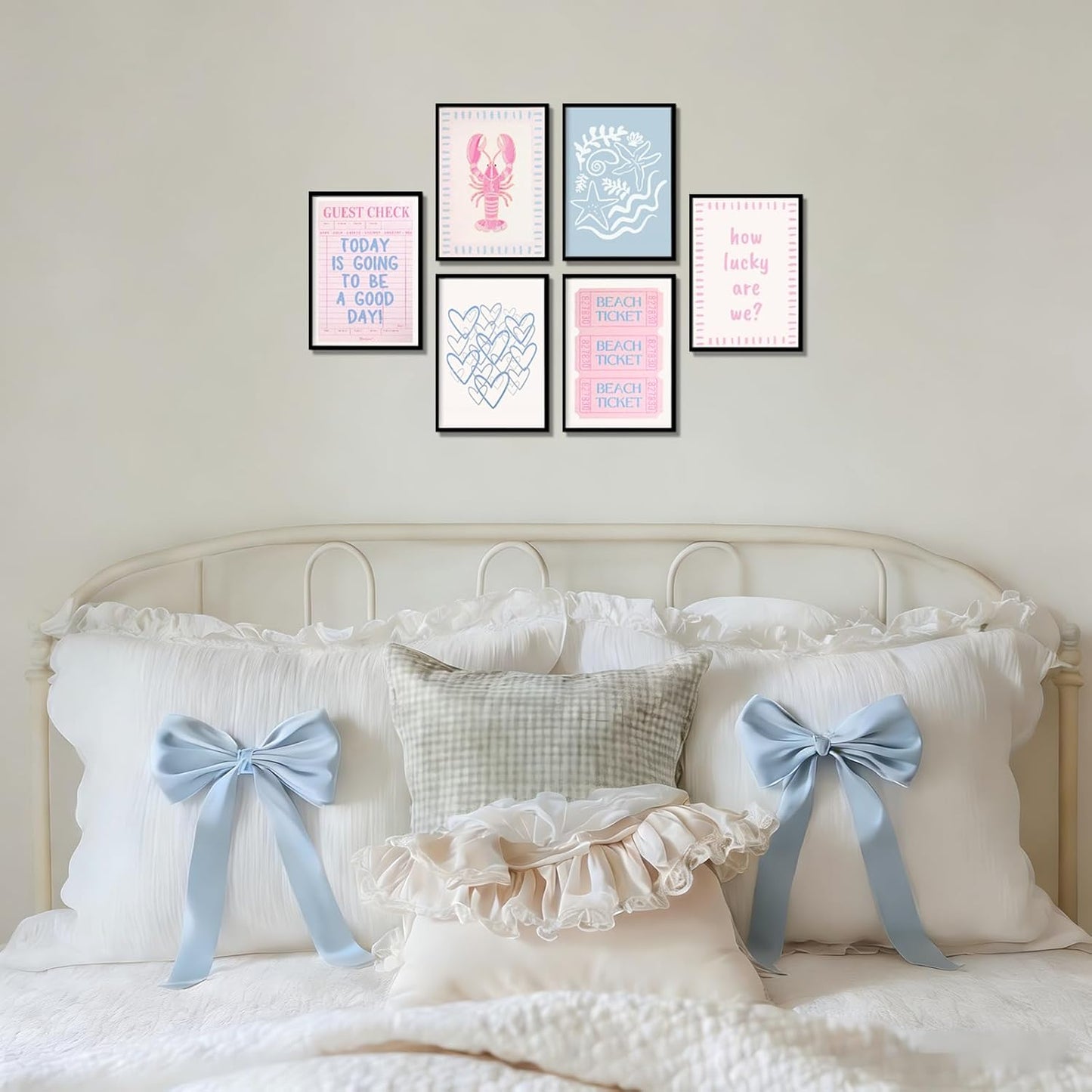 Zuowclli 6Pcs Coastal Granddaughter Wall Art Prints Pink Blue Beach Beach Preppy Wall Decor Pictures Summer Beachy Aesthetic Posters for Girly Bedroom Dorm Apartment Home Decoration Unframed 8x10in