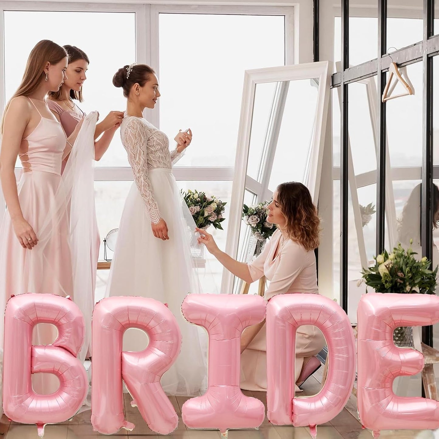 40 Inch Pink BRIDE Balloon for Bachelorette Party Decorations, Large Light Pink Foil BRIDE Letter Balloons Sign for Bridal Shower Wedding Engagement Bride To Be Party Favors Decor