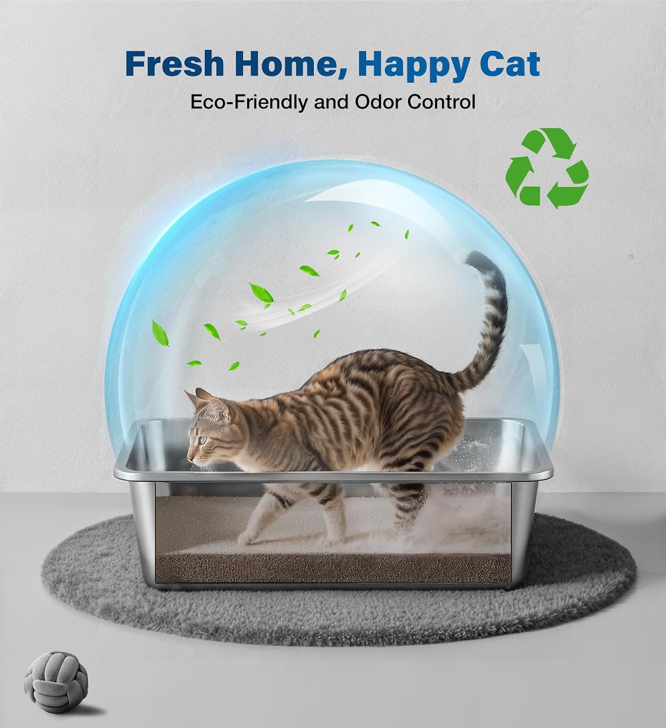 Qiuma Stainless Steel Litter Box, Large Metal Cat Litter Box with High Sided for Big and Small Cats, Non-Stick, Easy to Clean, Odor-Free, 17.5" L×13.6" W×5.9" H, Blush Pink