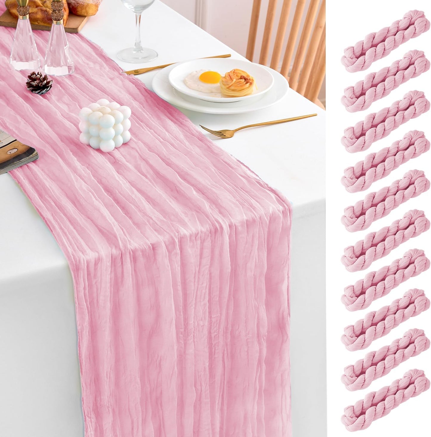 10 Pack Pink Table Runner 21x120 Inch Light Pink Cheesecloth Table Runner 10FT Boho Gauze Table Runners Long Cheese Cloth Table Runner Semi Sheer Runners for Wedding Bridal Baby Shower Party