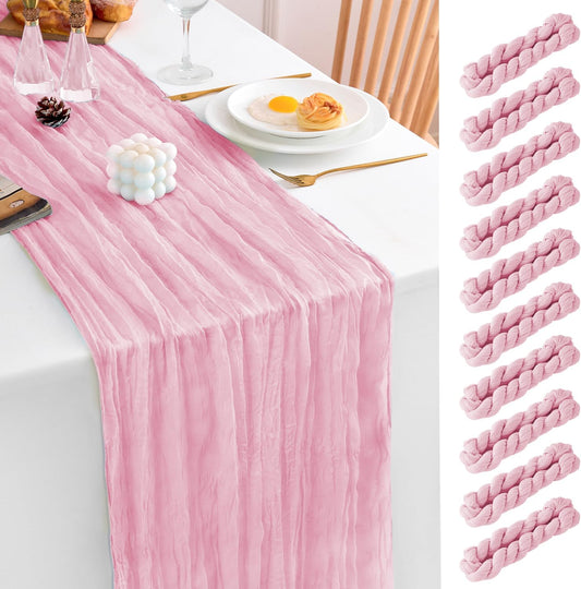 10 Pack Pink Table Runner 21x120 Inch Light Pink Cheesecloth Table Runner 10FT Boho Gauze Table Runners Long Cheese Cloth Table Runner Semi Sheer Runners for Wedding Bridal Baby Shower Party