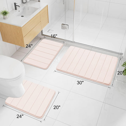 Buganda Memory Foam Bath Mat, 47" x 17", Ultra Soft and Non-Slip Bathroom Rugs, Water Absorbent and Machine Washable Bath Rug Runner for Bathroom, Shower, and Tub, Pink