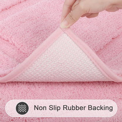 SHACOS 2 Pieces Pink Bathroom Rugs Set with Toilet Rug Soft Fluffy Absorbent 20"x32" Bath Rugs 20"x24" U Shaped Toilet Mat Non Slip Washable Bath Mat Set of 2