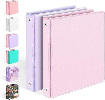2 Pack BinderX Extra Durable 3 Ring Binder, 1 Inch Binder Round Rings, Fits 350 Sheets of 8.5x11 Paper, Customizable View Cover with Inside Pockets, Cute 1 Inch Binders 3 Ring, Pink & Purple