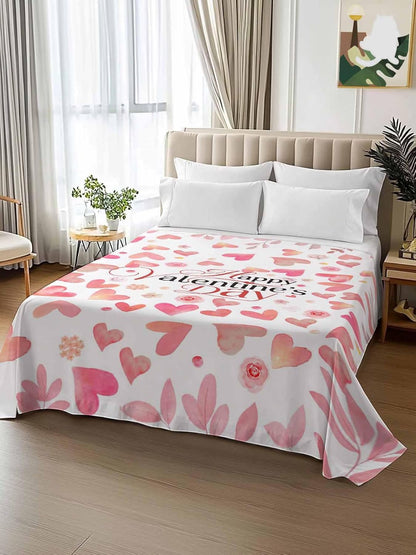 Valentine's Day Full Size Sheets - Hotel Quality Full Flat Sheet Only 1 Pack, Peach Pink Love Floral Modern Romantic Soft Bed Sheet Brushed Microfiber Bedding Top Sheets for Home Dorm