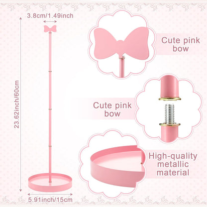 Sawysine Pink Bow Toilet Paper Holder Metal Cute Heavy Duty Toilet Paper Roll Storage Freestanding with Reserve Function Coquettish Bathroom Decoration Height 23.62