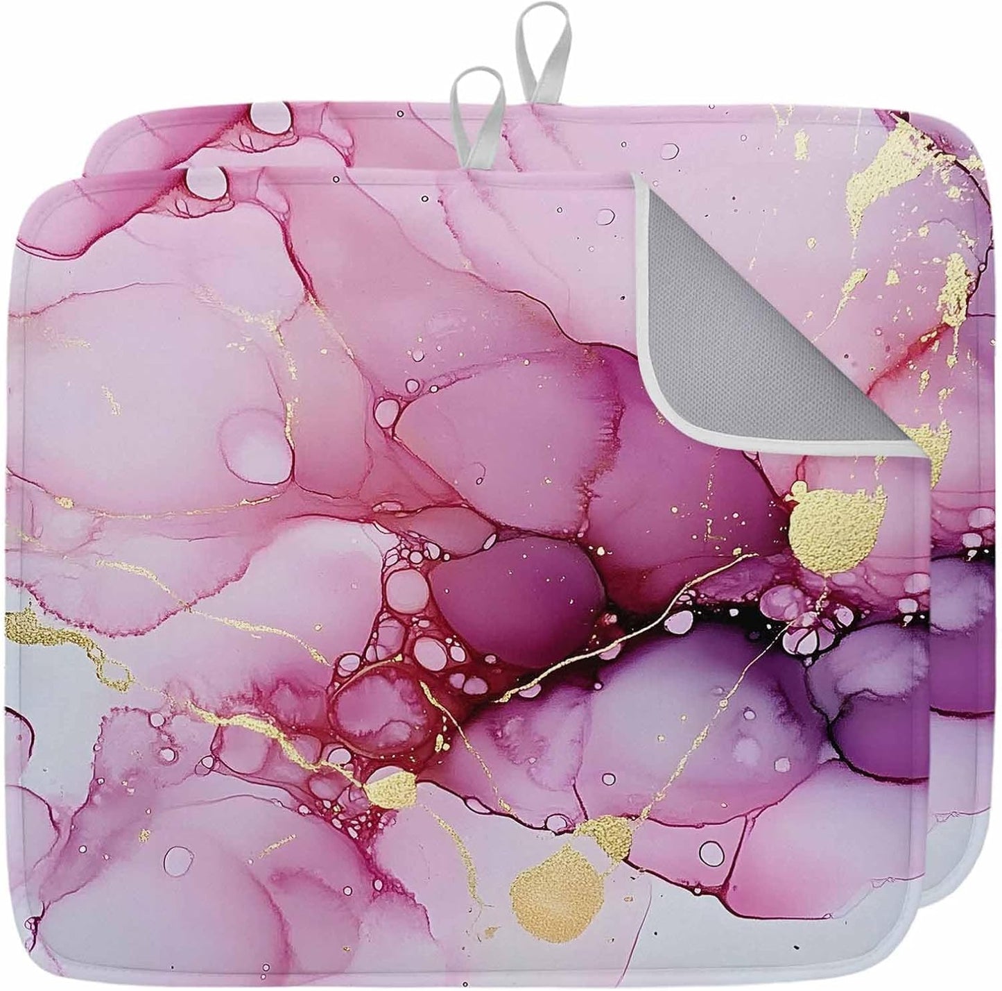Dish Drying Mat Ombre Pink Golden Marble Texture Kitchen Counter Drying Pad for Dishes Glasses Cups and Cookware Abstract Art Absorbent Dish Drying Mat Kitchen Accessories 2 Pack 16" x 18"