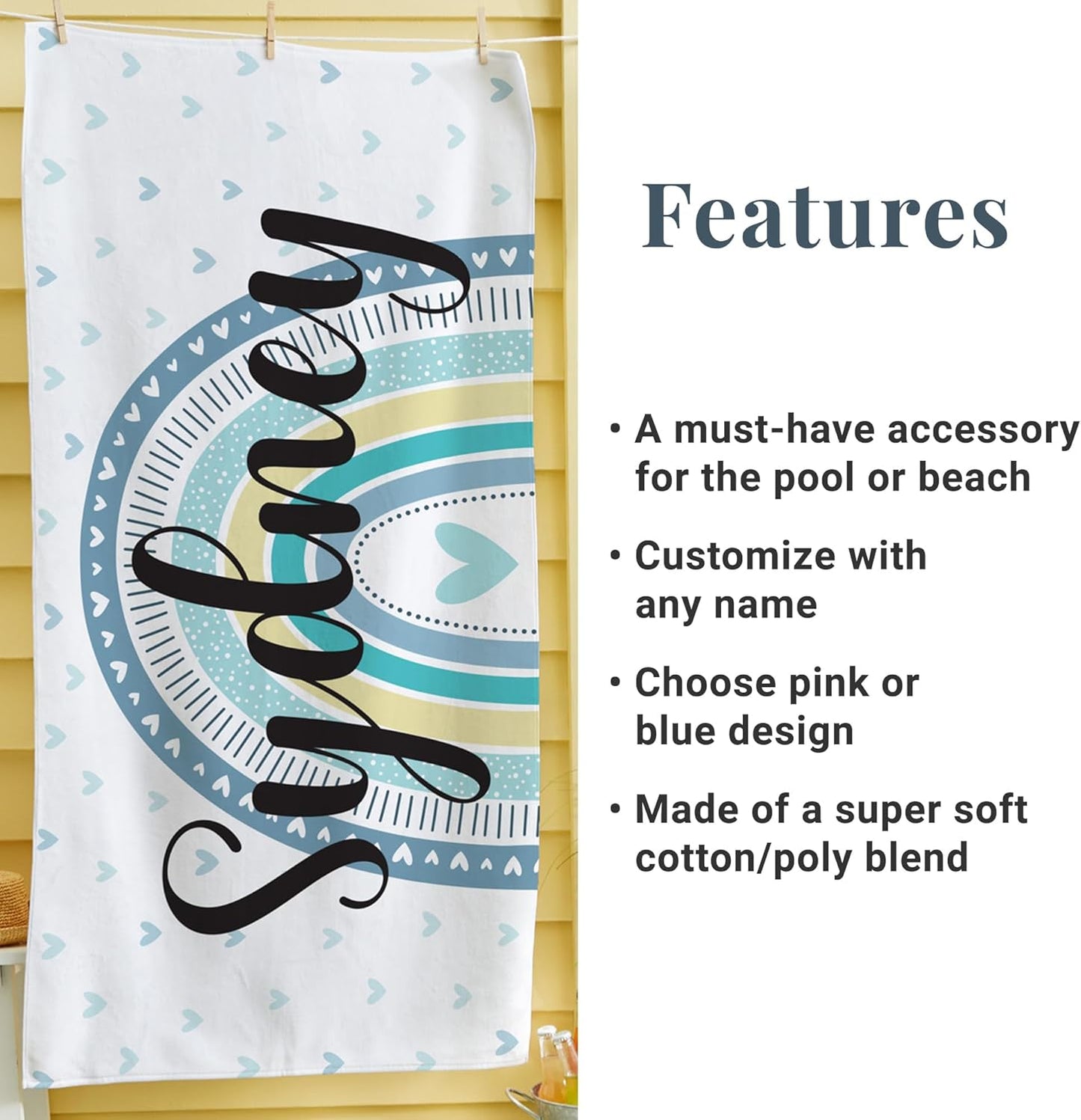 Let's Make Memories Personalized Beach Towel - Towel for Pool Vacation Spring Break Camp Cruise - 30" Wx60 L - Standard Size - Pastel Rainbow - Pink