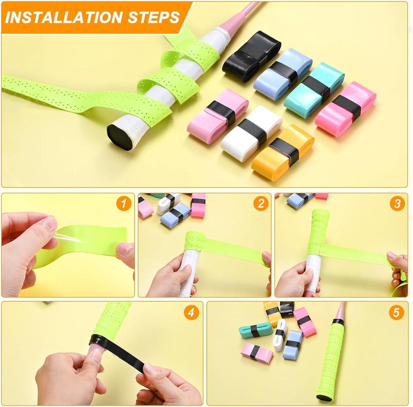 M METERXITY Tennis Racket Grip Tape PU Pickleball Overgrip Grip Tape Anti-Slip Sweat Absorbent for Pickleball/Racquetball/Badminton/Squash