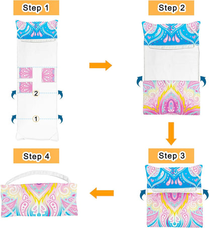 Lounge Chair Towel Cover, Chaise Lounge Cover (Pack of 2), Beach Chair Covers with 3 Pockets for Trips Beach Pool Garden Sunbathing Courtyard, 85 x30 in, Mandala Style Pink Blue