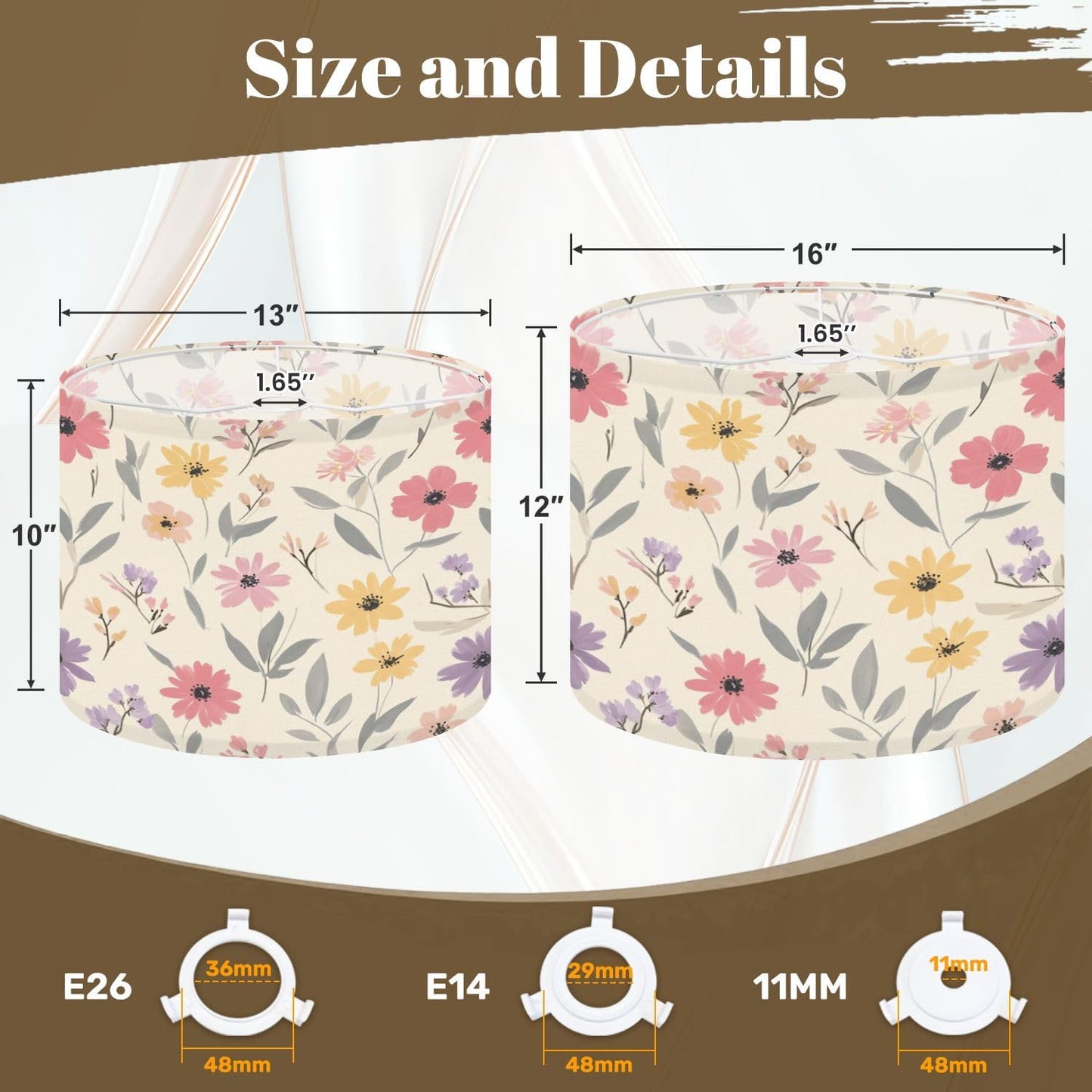 Large Lamp Shades for Floor Lamps Pastel Floral Soft Pink Yellow Purple Flowers Light Beige Easy Assembly Required Fabric Lamp Shades for Living Room Kitchen Room Decor 16x16x12in