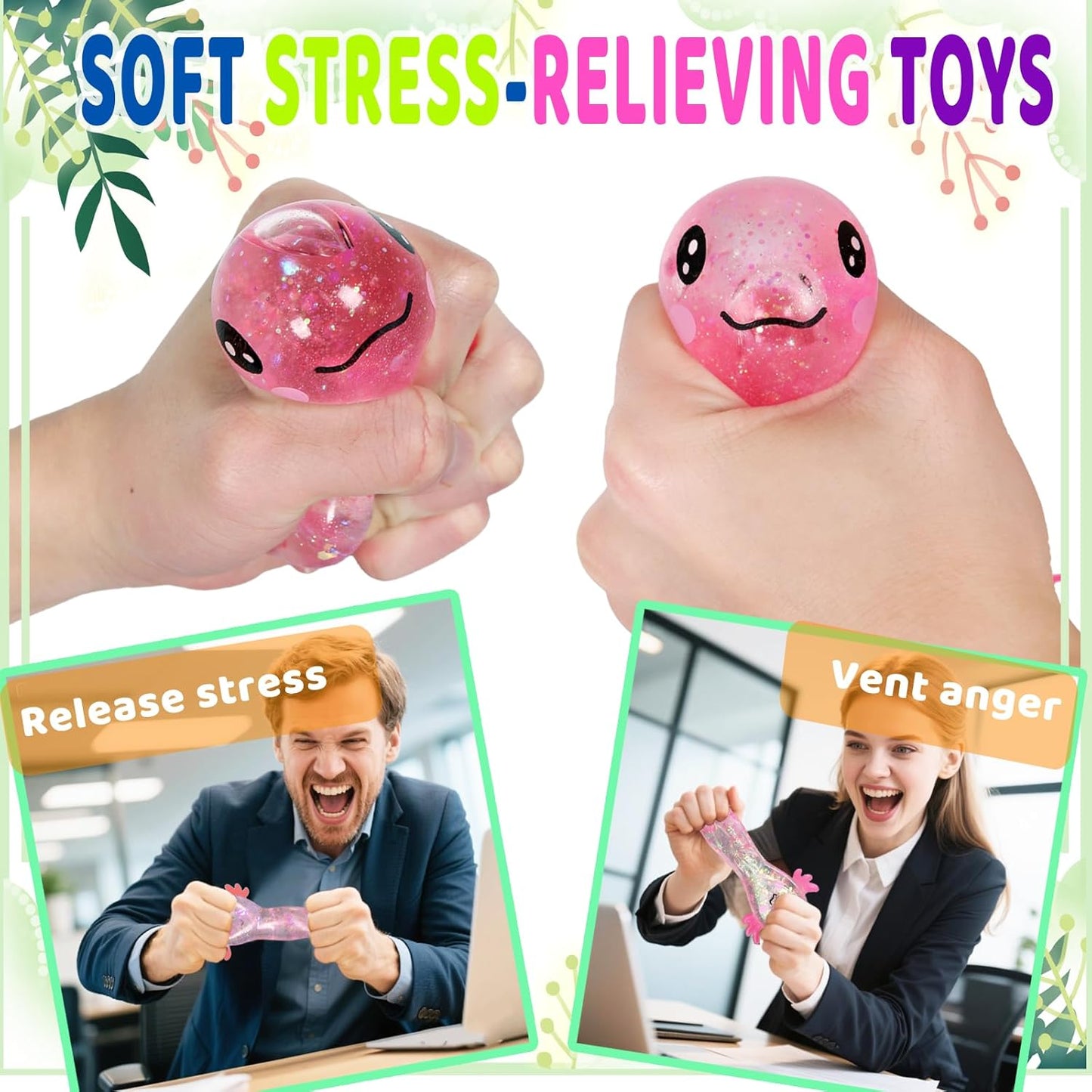 Axolotl Squishy Stress Relief Toy Glitter Fidget Toys Cute Malt Sugar Axolotl Toy Fidget Toys Adults Fidget Toy for Kids Youth Adult, Party Favors Anxiety Relief Squishy Toys(Pink)