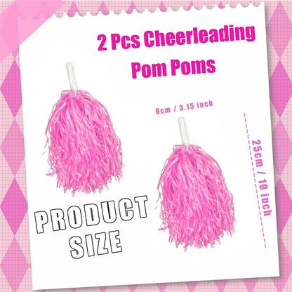 2 Pcs Cheerleading Pom Poms with Handle for Girl Team Spirit Sports Games Dance Outfit (Pink Matte)