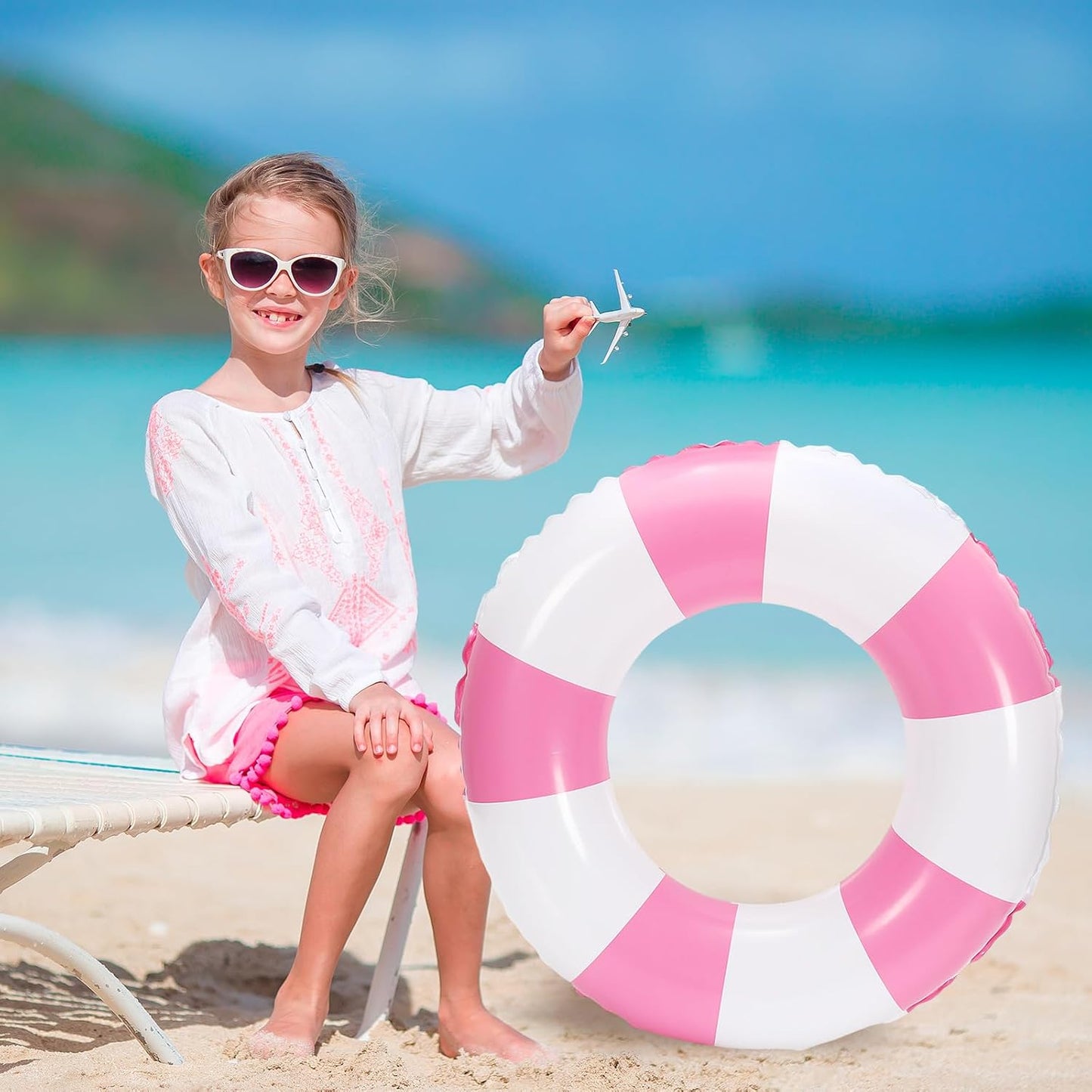 JarThenaAMCS 12 Pcs Inflatable Swimming Float Toy Swim Ring Striped Print Pool Lounger Tube
