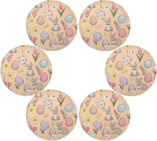 Easter Eggs Pattern Peach Place Mats Set of 6, 15 Inch Round Placemats Washable Non-Slip Table Mats for Kitchen Dining