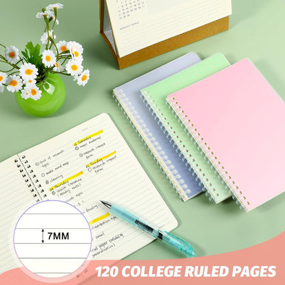 9 Pcs Spiral Notebooks, 3 Gradient Colors (Pink/Green/Blue), A5 7mm College Ruled 120 Pages Journals for School Work Travel, Durable PP Cover with Soft Silicone Coil & Rounded Edges