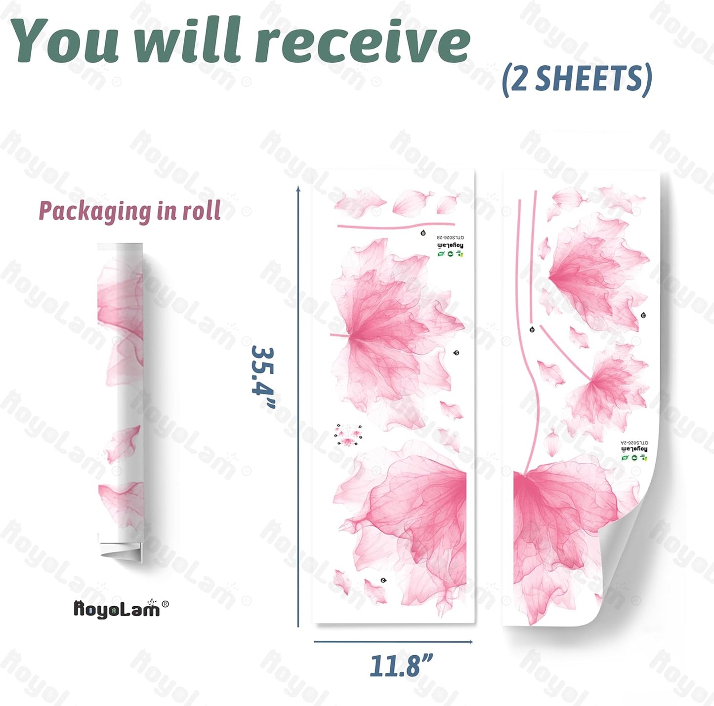 39.3'' x 32.6'' Huge Flower Petal Wall Decals Living Room Floral Wall Stickers Removable Peel and Stick Waterproof Wall Art Decor Stickers for Bedroom Bathroom Office (Pink)