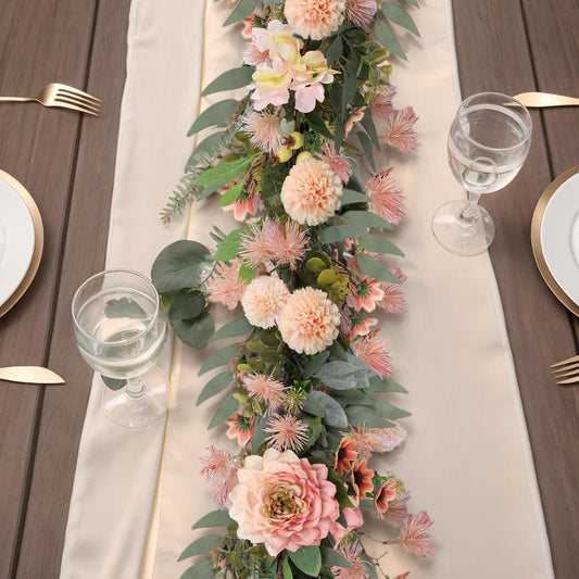Spring Garland 6FT Hydrangea Flower Garland Faux Greenery Leaf Vine Garlands for Decoration for Spring Indoor Outdoor Garden Farmhouse Porch Wall Wedding Room Home Decor (Pink)