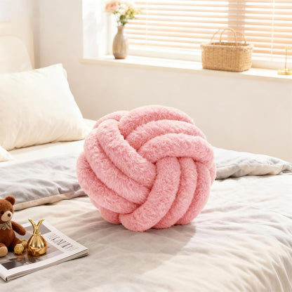 Throw Pillows - Knot Ball Pillow Throw Cushion Home Sofa Decoration Plush Knotted Handmade Round Pillows Pink 8 Inch