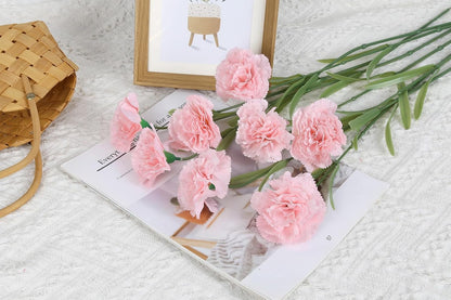 Champagne Carnations Artificial Flowers 8pcs 31.5inch Real Touch Flowers Fake Carnations for Floral Arrangements Home Wedding Dining Table Party Decor(Pink)