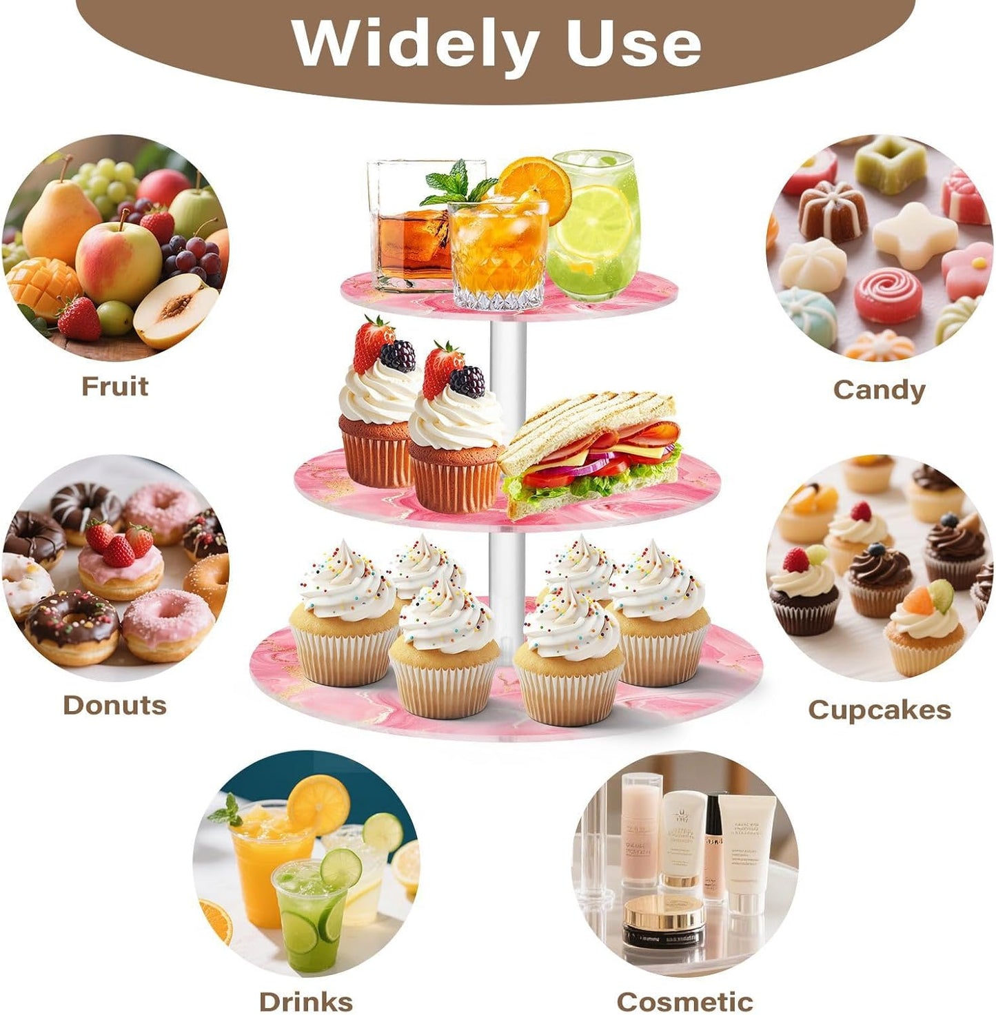 Peach Marble Circular Acrylic Tray Waterproof Display Stand Party