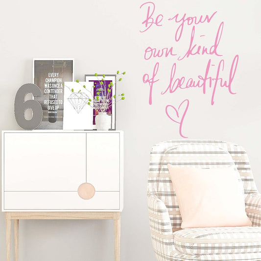 Wall Stickers Inspirational Quote, Wall Decals Peel and Stick, Be Your Own Kind of Beautiful Quote Art Lettering Wall Stickers for Girls Bedroom Living Room Office Home Background Decoration(Pink)