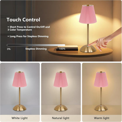 Red Table Lamps ,Small Gold Table Lamp 12 Inch for Girl's Bedroom Cute Coquette Table Lamp with Fabric Shade Modern Decorative Bedside Light Small Princess Desk Lighting Boho Living Room (Gold+pink)