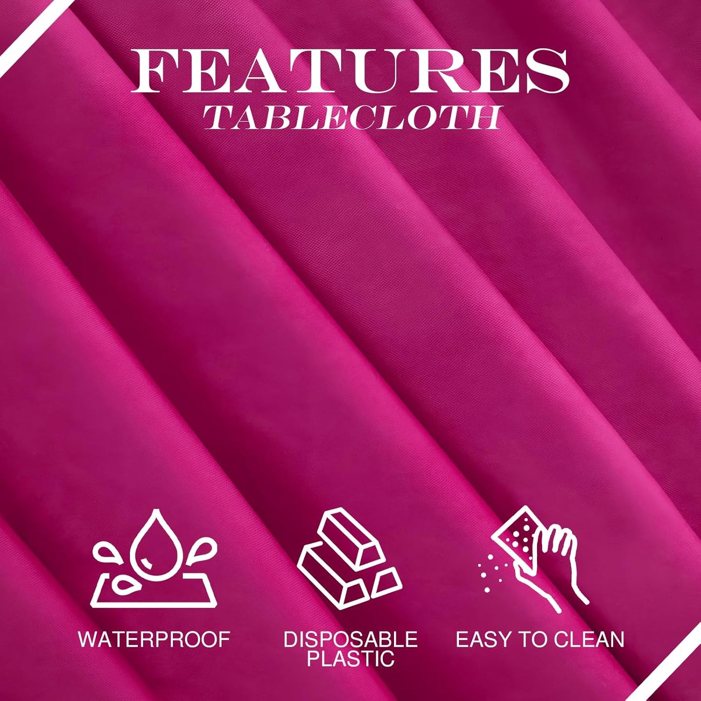 Just Shimmer 4 Pieces Pink Series Round Tablecloth, 84" Solid Color Waterproof & Spillproof Disposable Plastic Table Cover, Durable Party Tablecloth for Dining, Buffet, Picnic, Outdoor Events