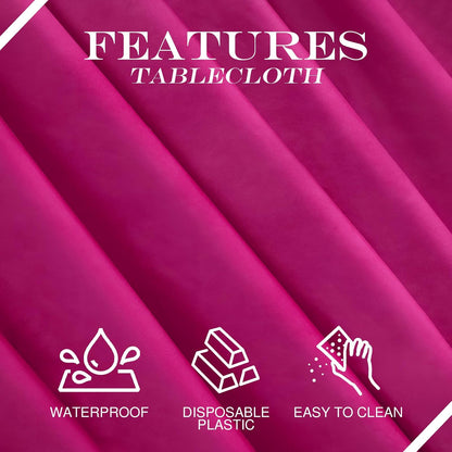 Just Shimmer 4 Pieces Pink Series Round Tablecloth, 84" Solid Color Waterproof & Spillproof Disposable Plastic Table Cover, Durable Party Tablecloth for Dining, Buffet, Picnic, Outdoor Events