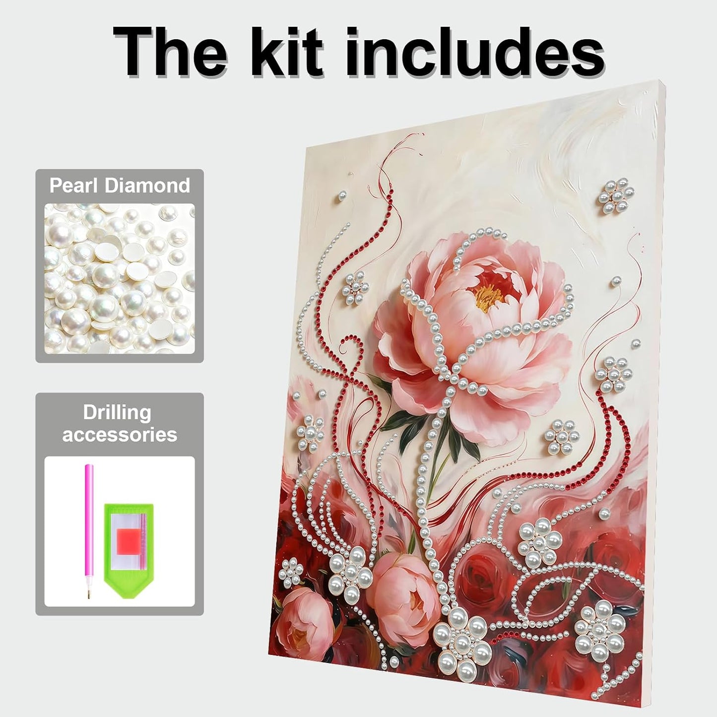DIY Diamond Pearl Painting Kit for Adults, Beginner Friendly Craft Kits with Frame 30x40cm,Home Decor Housewarming Gift, Diamond Dots Beads Canvas Art for Wall Decor(Pink Rose)