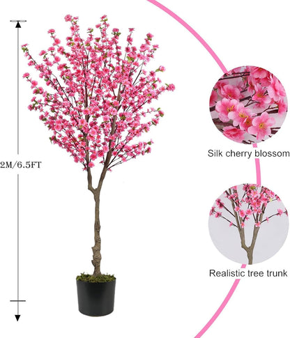 HUAESIN 6.5ft Artificial Cherry Blossom Tree with 32 Branches, Pink Silk Flowers for Home, Wedding, Party, Office Decor