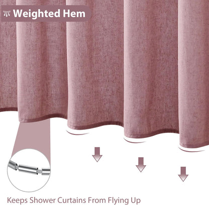 Blush Pink Linen Shower Curtain, Boho Farmhouse Shower Curtain Set for Bathroom, 200GSM Luxury Weighted Water Resistant Fabric Textured Shower Curtains with 12 Metal Hooks, 72Wx72H