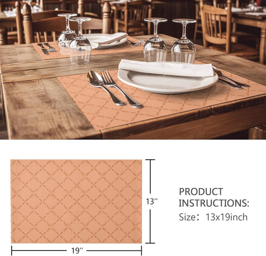 Peach Pink Buffalo Plaid Placemats Set of 12 Diamond Lattice Linen Place Mats Washable Table Mats Indoor/Outdoor Placemats for Dinging Table, 13 x 19 Inches