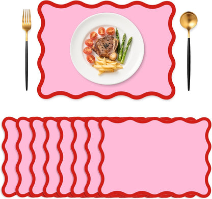 Whaline 50 Pcs Red Pink Paper Placemats Disposable Place Mat Scalloped Decorative Paper Table Mats for Valentine's Day Wedding Anniversary Party Table Setting, 10 x 14 Inch