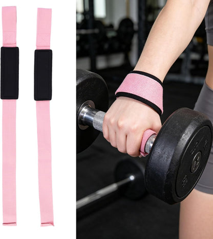 Lifting Straps for Weightlifting, 23.5" Polyester Cotton Gym Grips with Sponge Padded Wrist Support, Heavy Duty Straps for Deadlifts Powerlifting, Non-Slip Silicone Dots, Pair of 2(Pink)