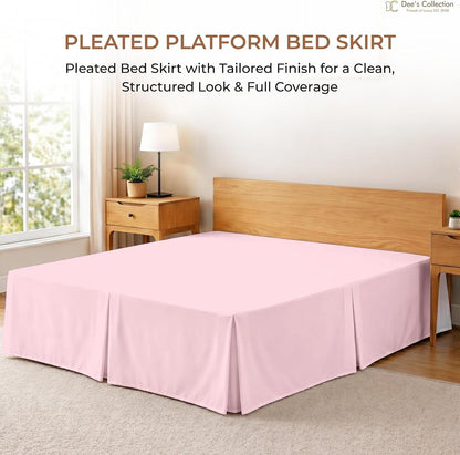Dee's Collection Full Size Bed Skirt 13" Drop Hotel Quality Pleated Dust Ruffle with Platform Style Secure Fit, Split Corners, Wrinkle & Fade Resistant Microfiber, Tailored Classic Look, Pink