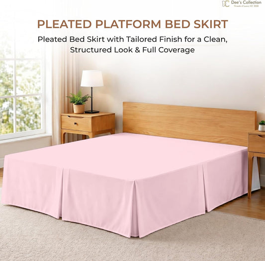 Dee's Collection Full Size Bed Skirt 13" Drop Hotel Quality Pleated Dust Ruffle with Platform Style Secure Fit, Split Corners, Wrinkle & Fade Resistant Microfiber, Tailored Classic Look, Pink