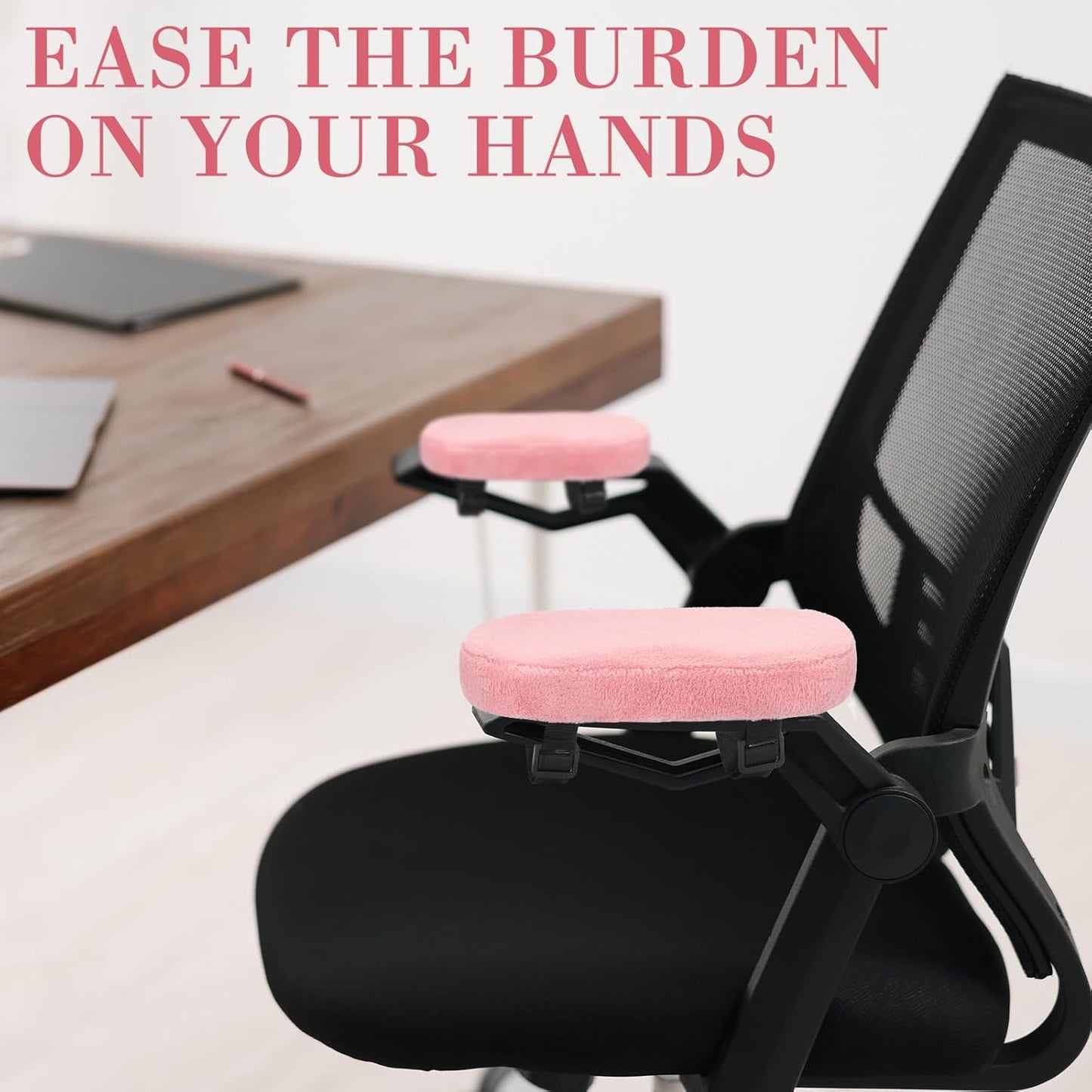 Threlaco 2 Pcs Office Chair Armrest Pads Soft Foam Office Chair Arm Covers Fluffy Flannel Gaming Armchair Armrest Cushion for Elbows and Forearms Support Pressure Relief (Pink)