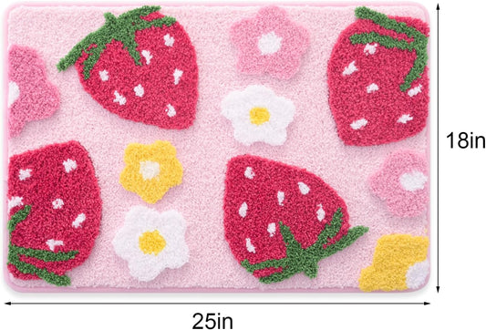 Anybar Pink Bathroom Rugs Cute Strawberry Flower Bath Mat Bathroom Accessories, Funny Colorful Non Slip Floor Bath Rug Machine Washable Bathmat Soft Microfiber Carpet for Shower, Bathtub (18x25 inch)